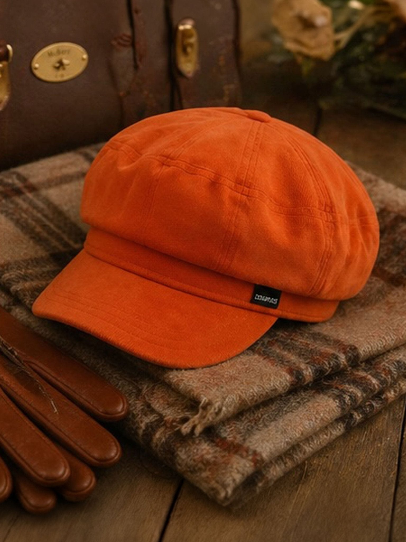 Craggi Ladies Velvet Orange Baker Boy Hat, Womens Shelby Newsboy Cap CRAGGI Hats