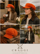 Craggi Ladies Velvet Orange Baker Boy Hat, Womens Shelby Newsboy Cap CRAGGI Hats