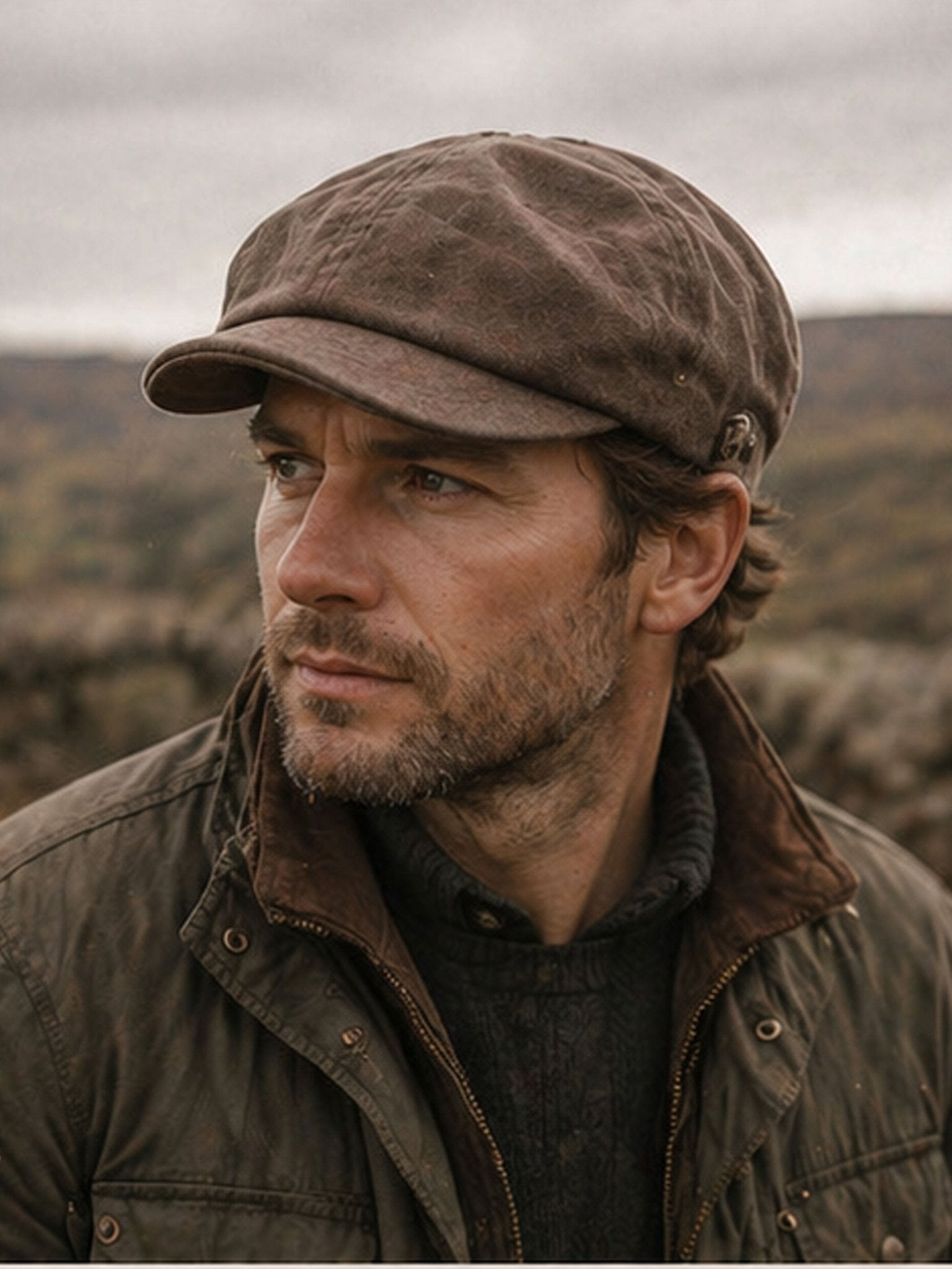 Craggi Mens Baker Boy Brown Waxed Cotton Showerproof Hat, mans Shelby Cap CRAGGI Hats