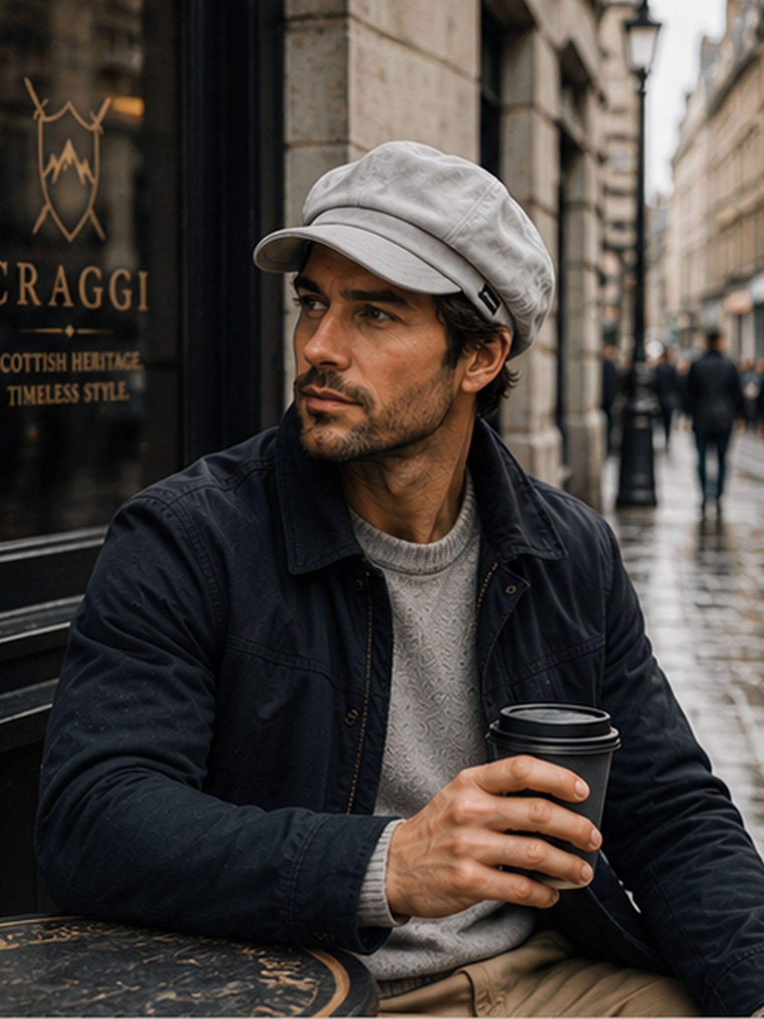 Craggi Mens Grey Denim Peaky Blinders Shelby washed grey Hat, Newsboy Cap CRAGGI Hats