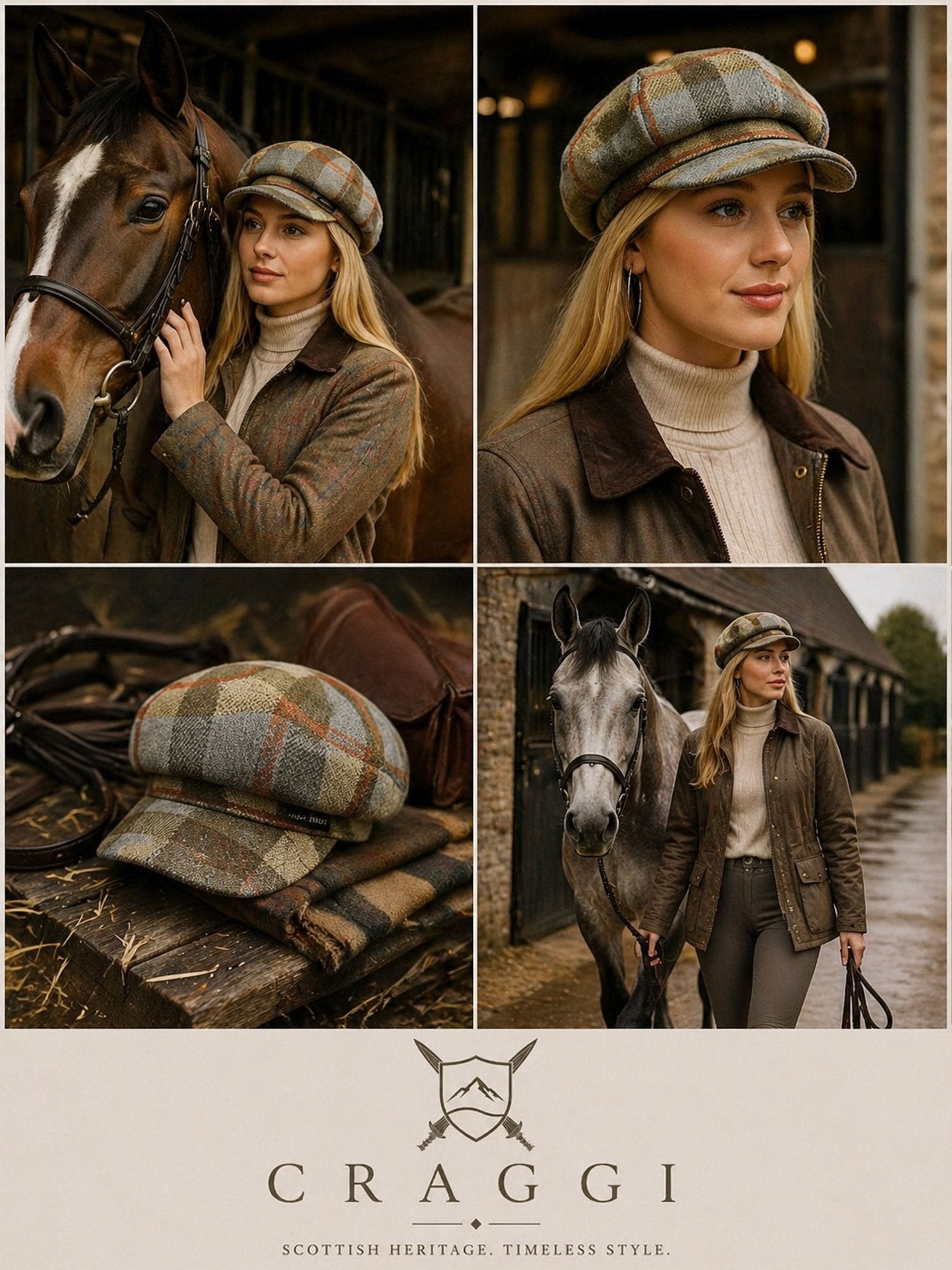 Craggi Olive Tweed Baker Boy Hat Newsboy Cap Sand Check Shelby Hats ladies CRAGGI Hats