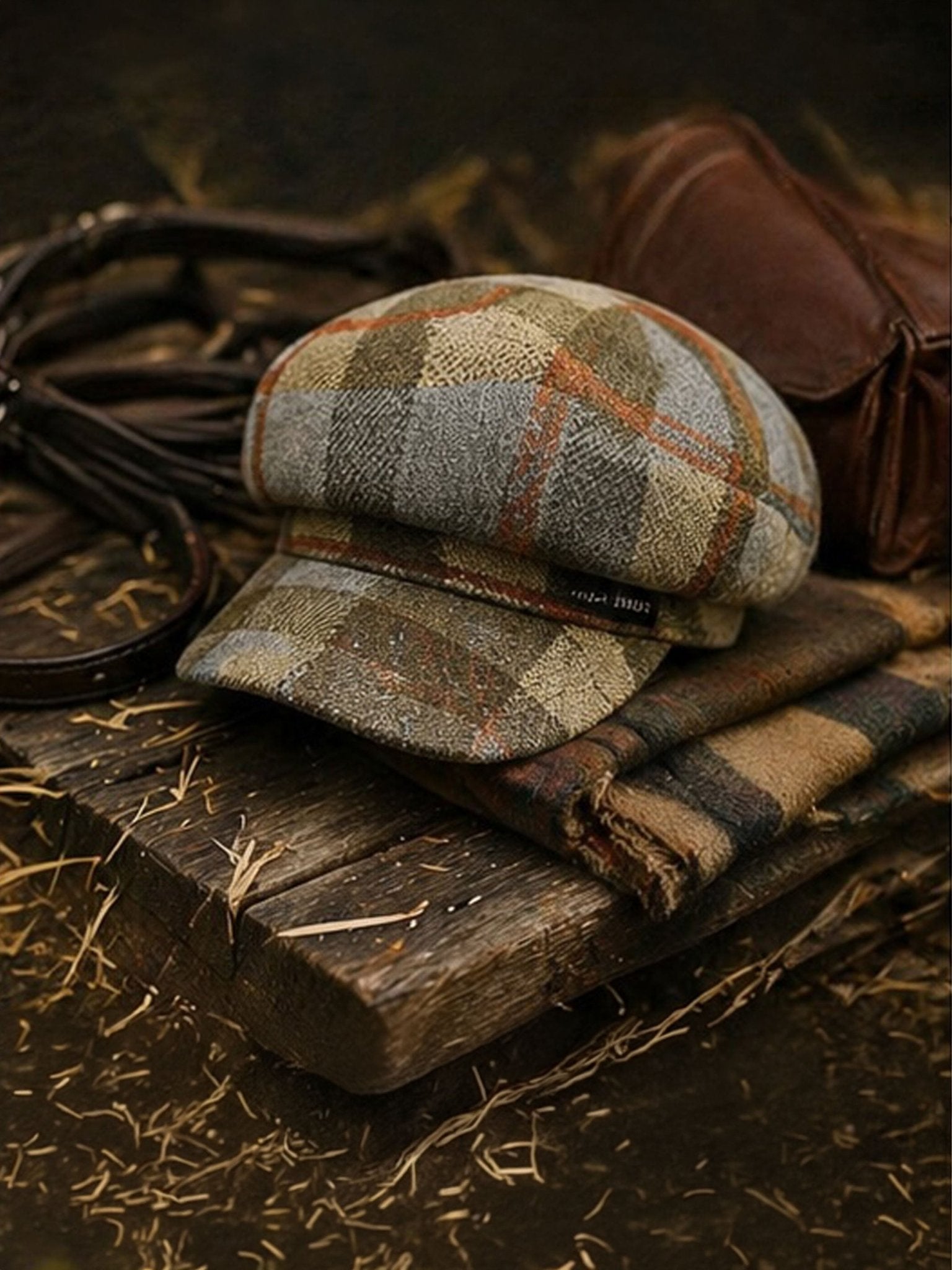 Craggi Olive Tweed Baker Boy Hat Newsboy Cap Sand Check Shelby Hats ladies CRAGGI Hats