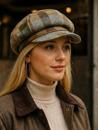 Craggi Olive Tweed Baker Boy Hat Newsboy Cap Sand Check Shelby Hats ladies CRAGGI Hats