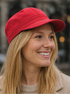 Craggi Red Washed Denim Newsboy Cap – Military inspired Cotton Hat - Casual, Festival & Streetwear Fashion CRAGGI Hats
