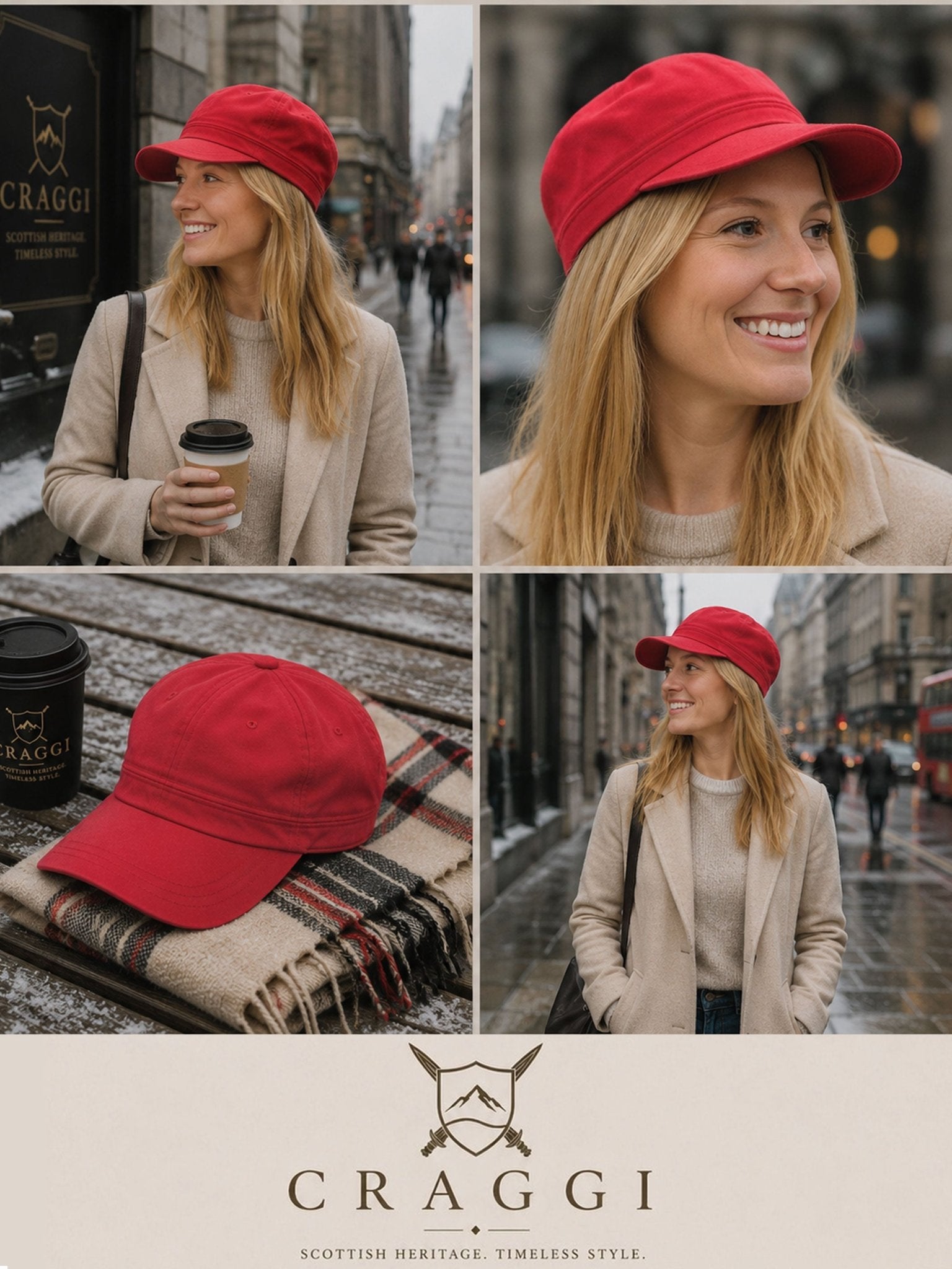 Craggi Red Washed Denim Newsboy Cap – Military inspired Cotton Hat - Casual, Festival & Streetwear Fashion CRAGGI Hats