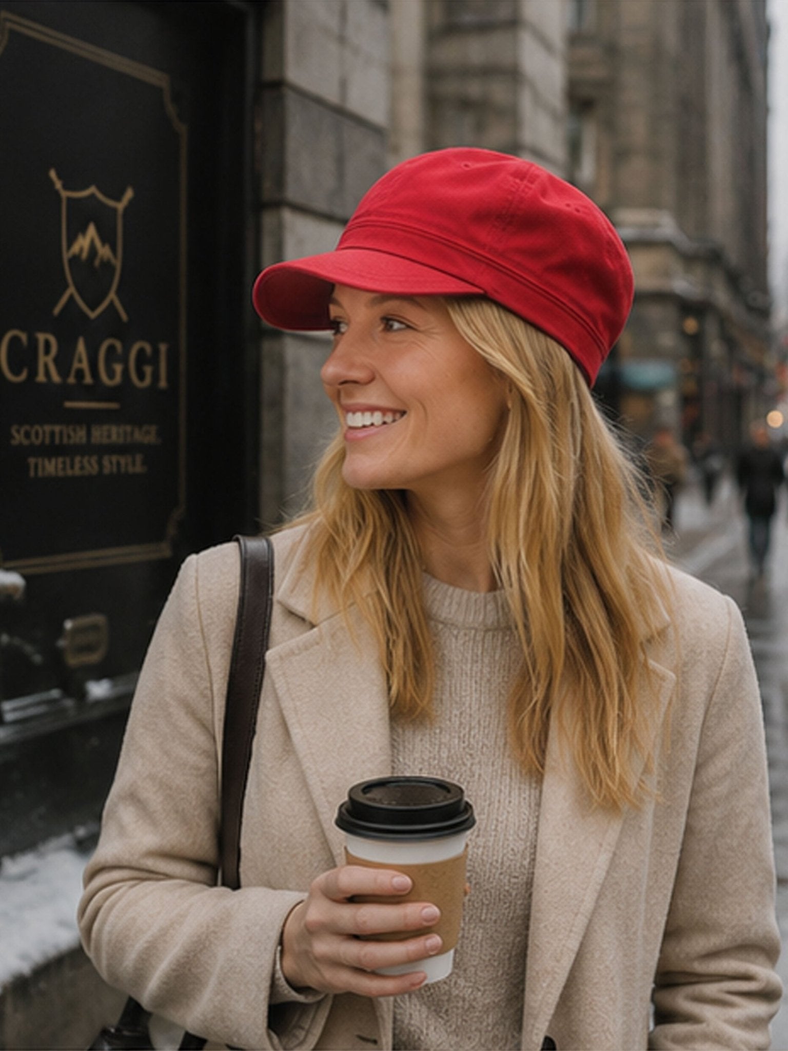 Craggi Red Washed Denim Newsboy Cap – Military inspired Cotton Hat - Casual, Festival & Streetwear Fashion CRAGGI Hats