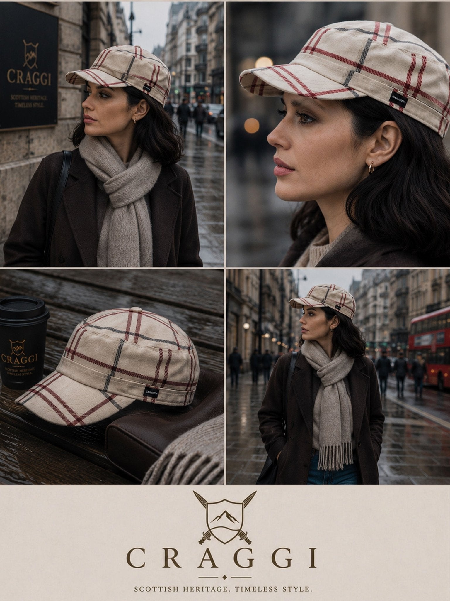 Craggi Womens Newsboy Sports Cap Holiday Stone Blue Red Check Adjustable Ladies Hat CRAGGI Hats