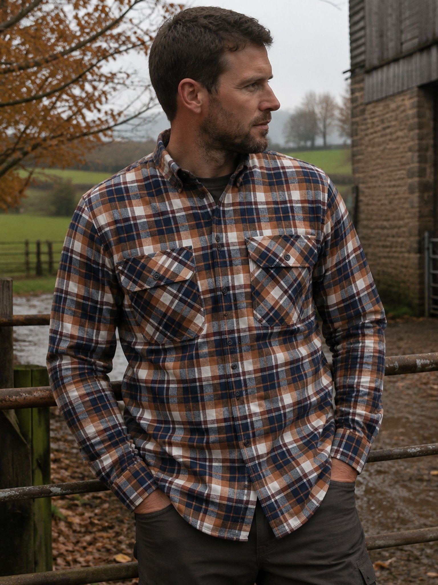 Deerhunter Charles Mens Shirt Men’s Long sleeve 100% Cotton Flannel Country Shirt Deerhunter Shirt
