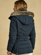 Joules Aspen Ladies Showerproof Padded Coat with Detachable Faux Fur Hood Joules Outerwear