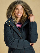 Joules Aspen Ladies Showerproof Padded Coat with Detachable Faux Fur Hood Joules Outerwear
