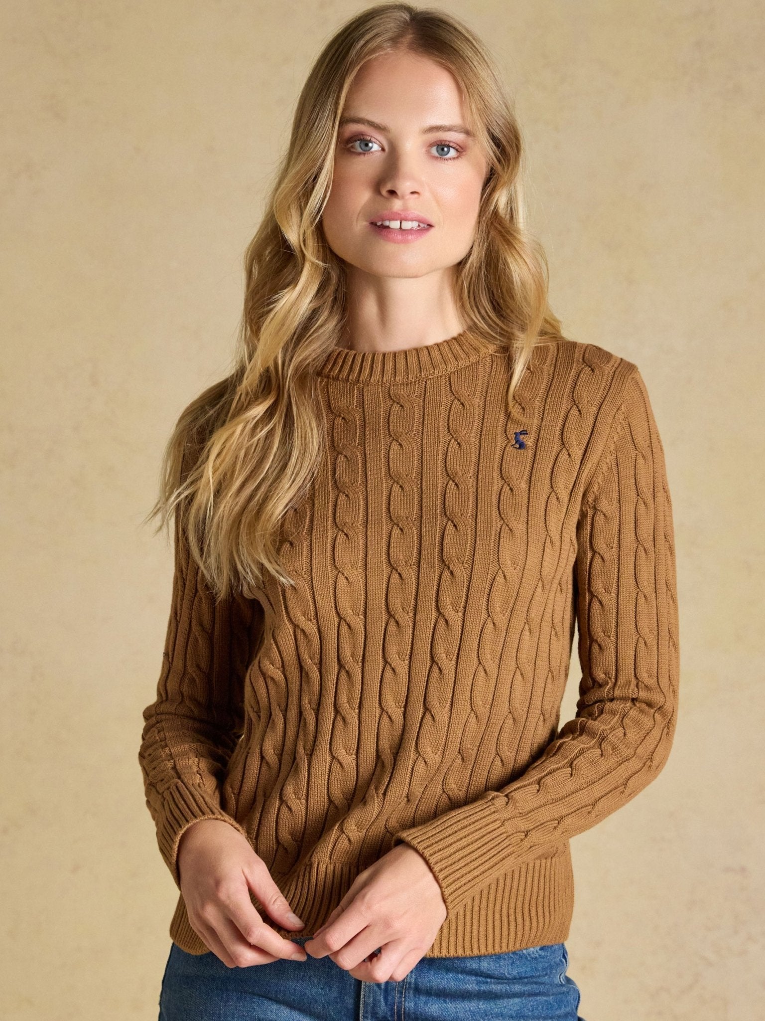 Joules Classic Cable Cotton ladies Jumper | Women's Crew Neck Pullover Joules Knitwear