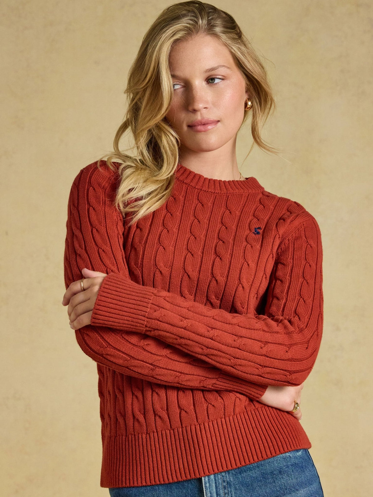 Joules Classic Cable Cotton ladies Jumper | Women's Crew Neck Pullover Joules Knitwear
