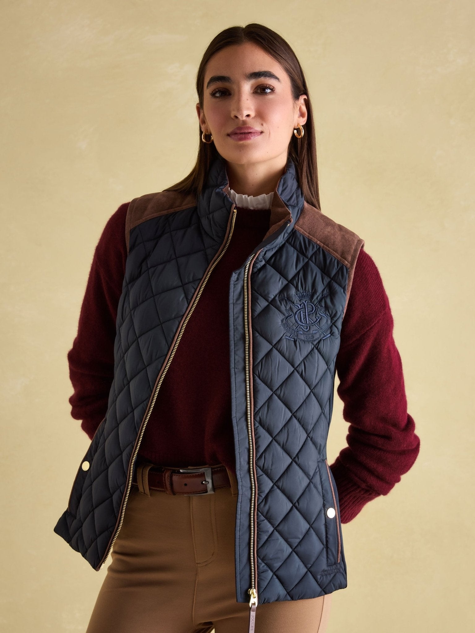 Joules Joules - Joules Braemar Luxe Showerproof Quilted Ladies Gilet, womens waistcoat / Bodywarmer