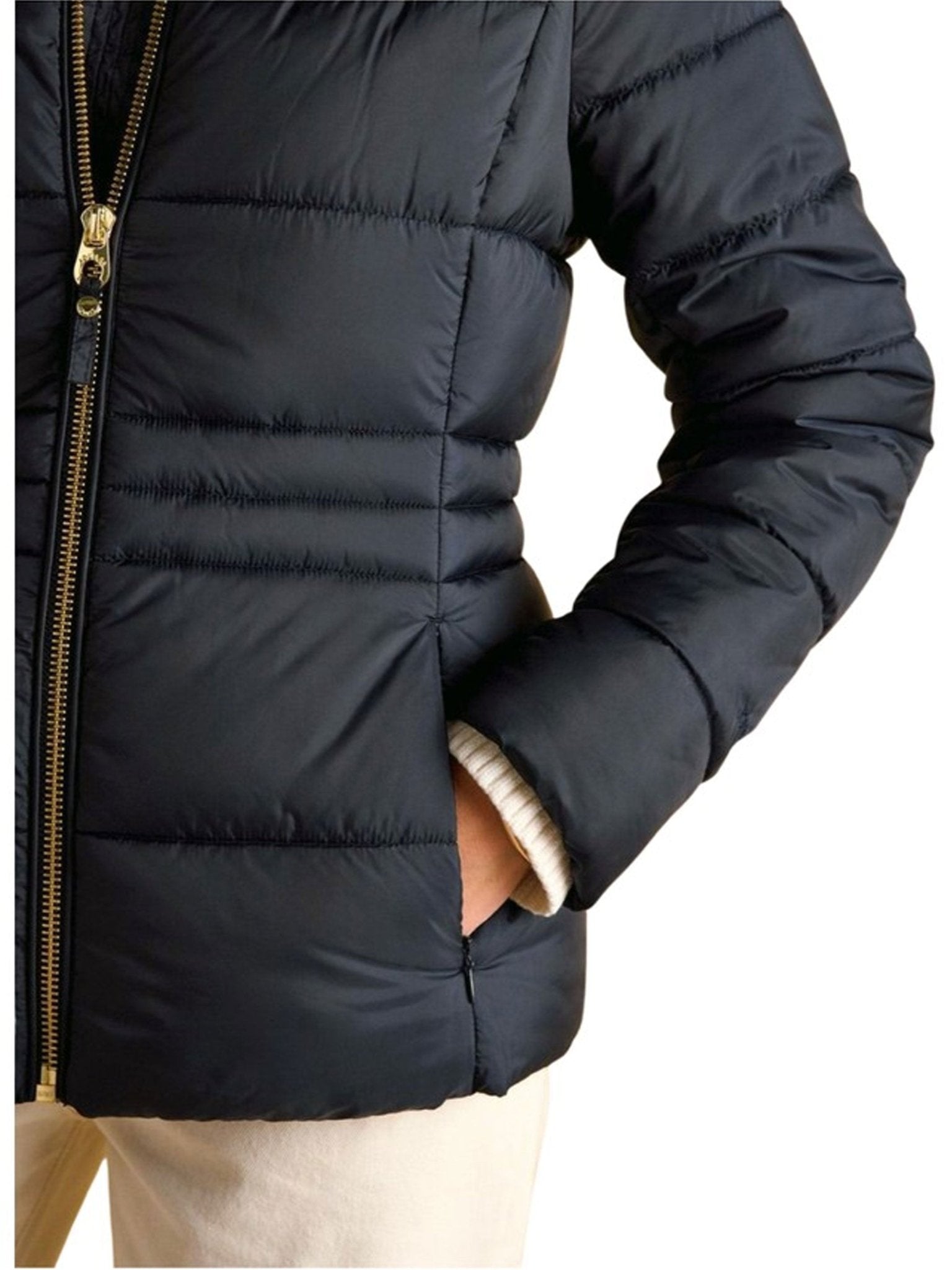 Joules - Ladies Hadlow Showerproof Padded womens Coat with Faux Fur removable Hood Joules