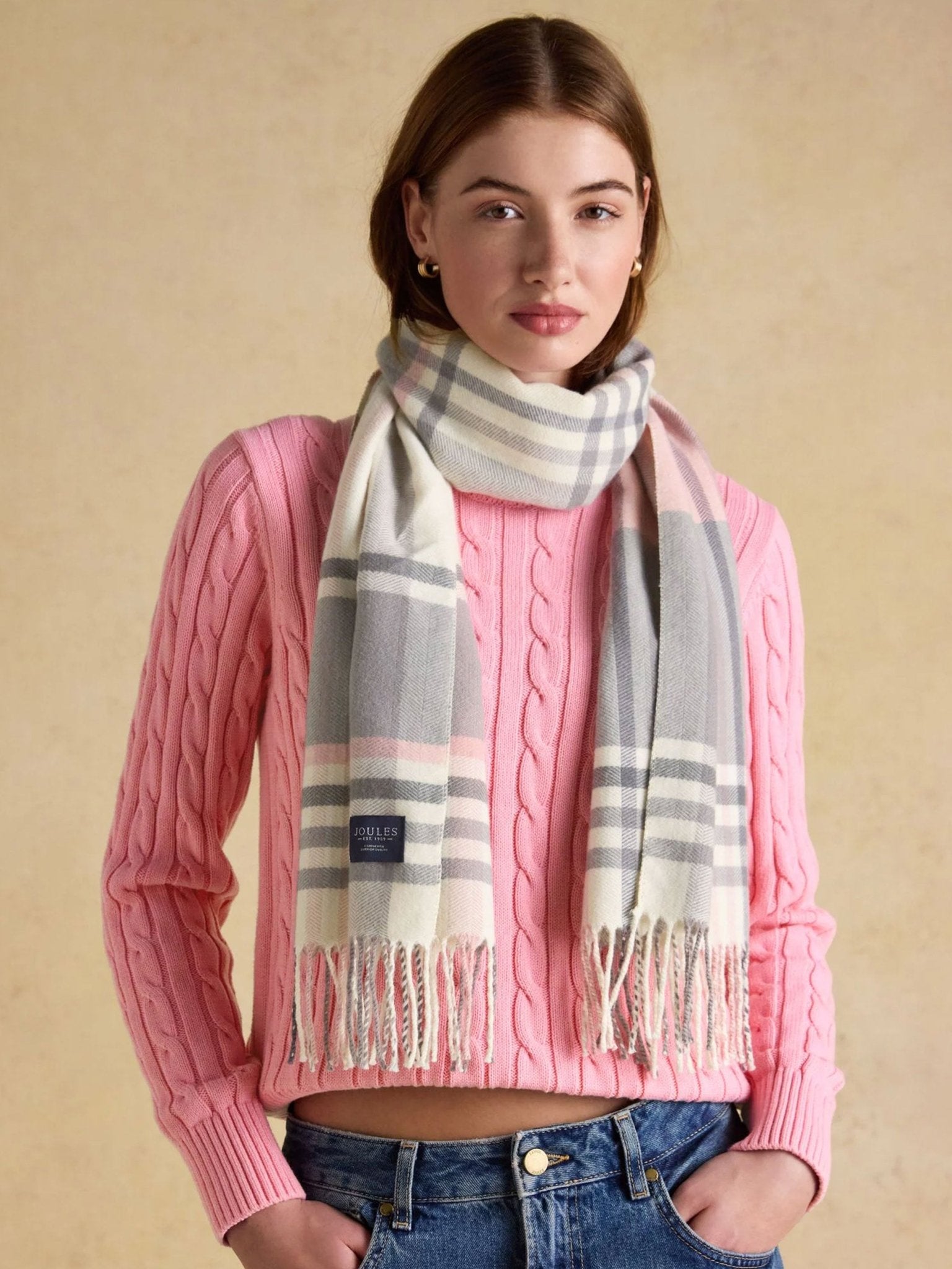 Joules Langtree Ladies Scarf Check / Tartan - Machine washable Joules Ladies Headwear