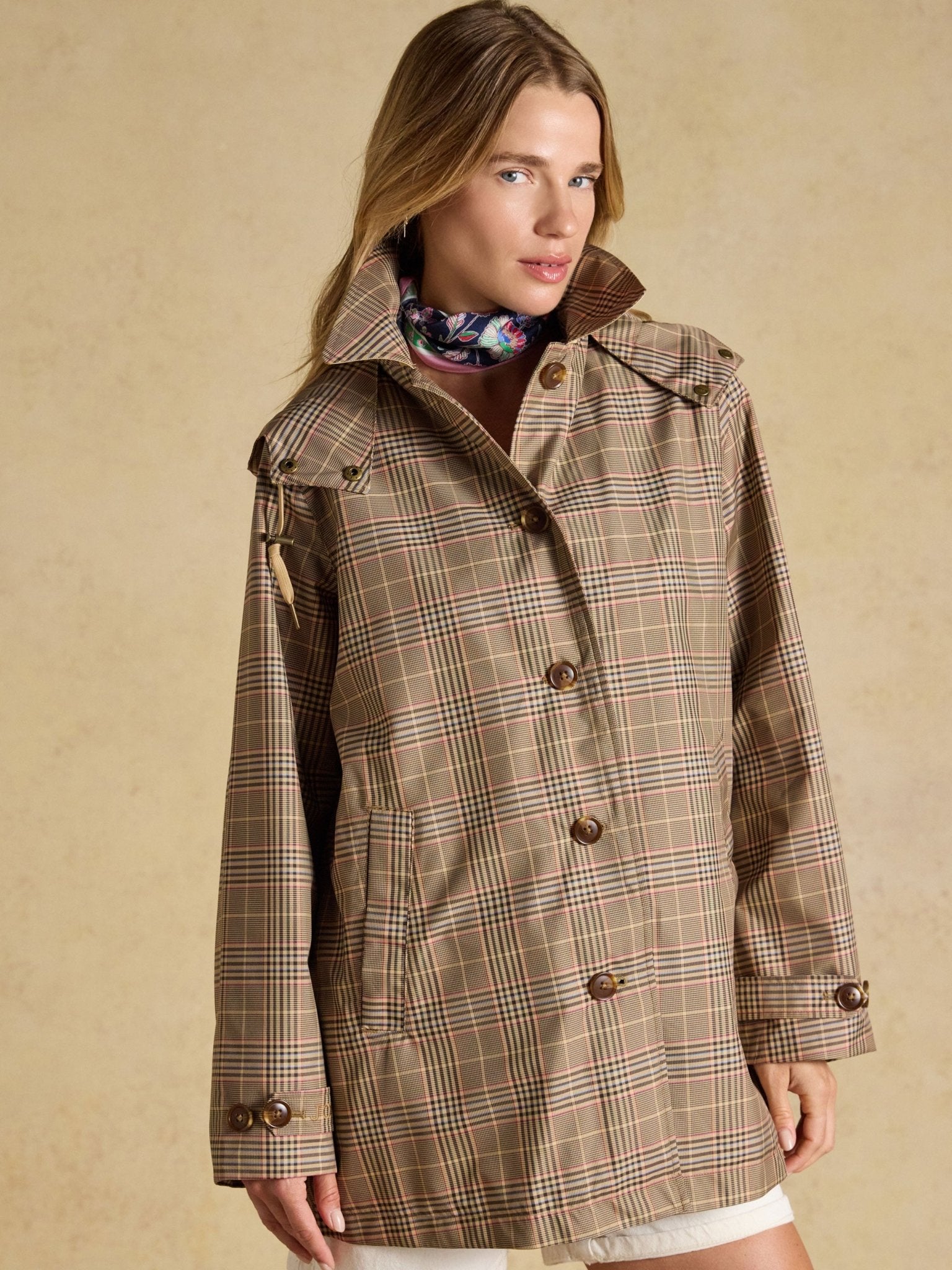 Joules Rainmore Neutral Waterproof Button Through Raincoat Joules Outerwear