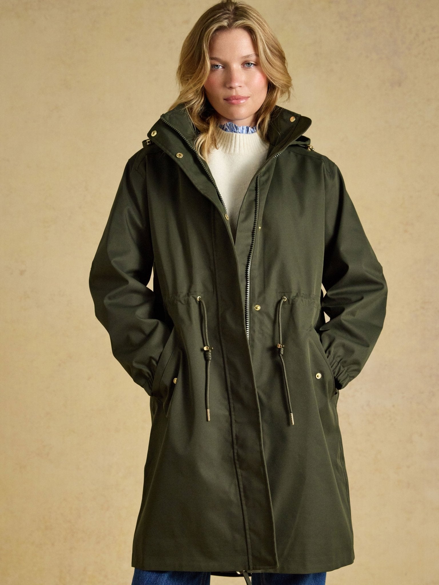Joules Stormwell Ladies Waterproof Longline Raincoat with Hood Joules Outerwear