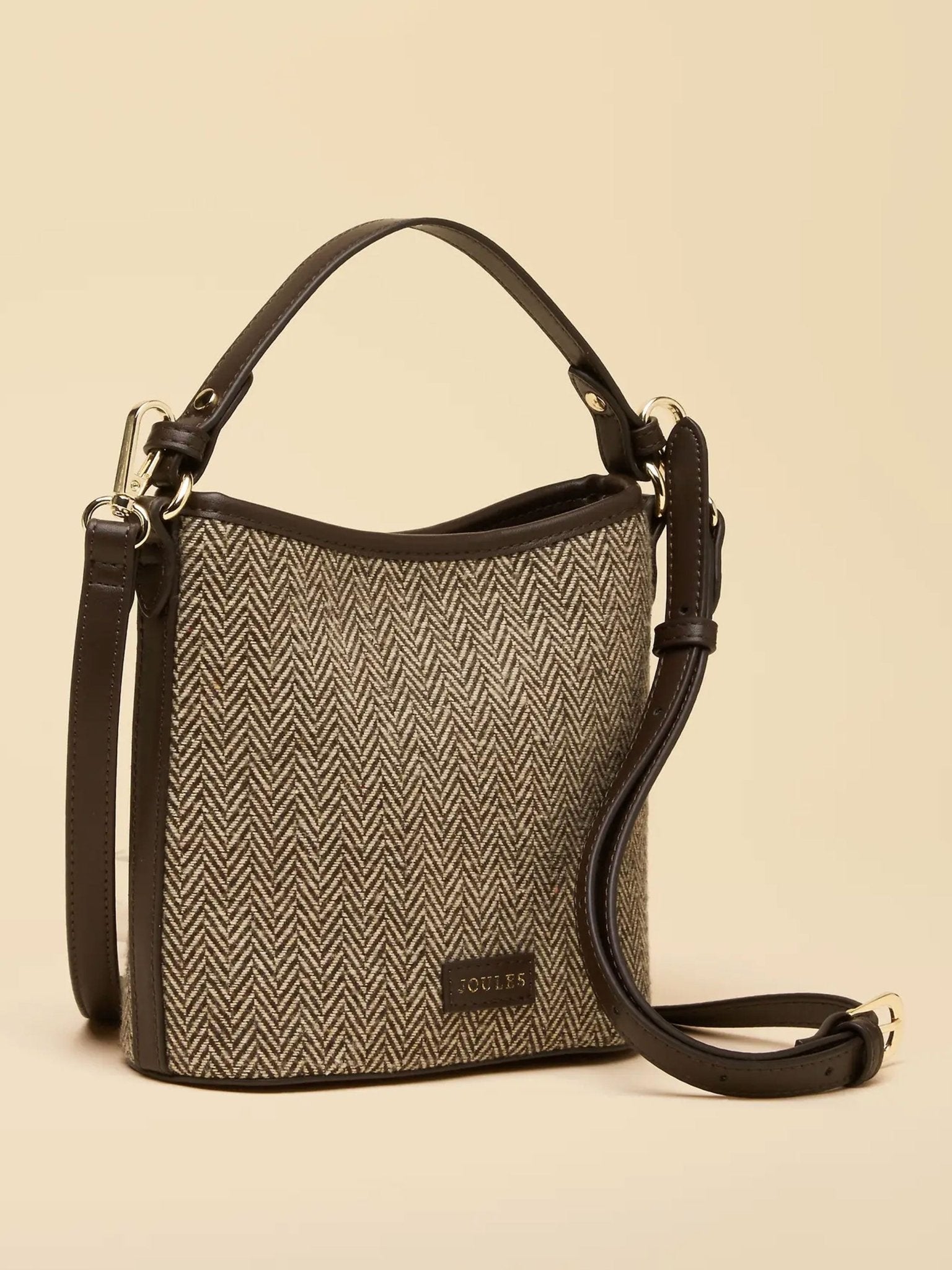 Joules Women’s Bucket Bag – Neutral Herringbone Crossbody & Shoulder Bag Joules Bag