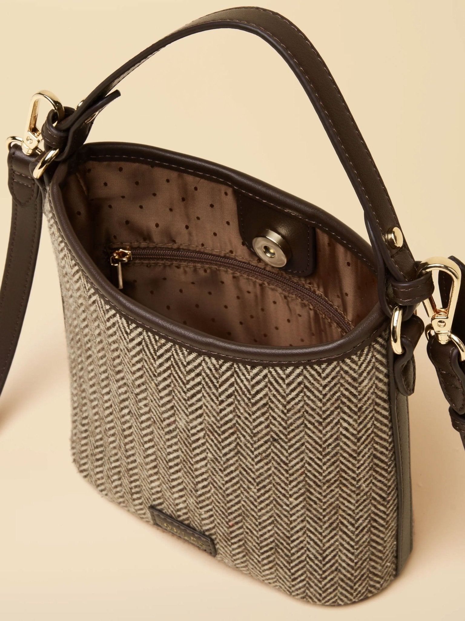 Joules Women’s Bucket Bag – Neutral Herringbone Crossbody & Shoulder Bag Joules Bag