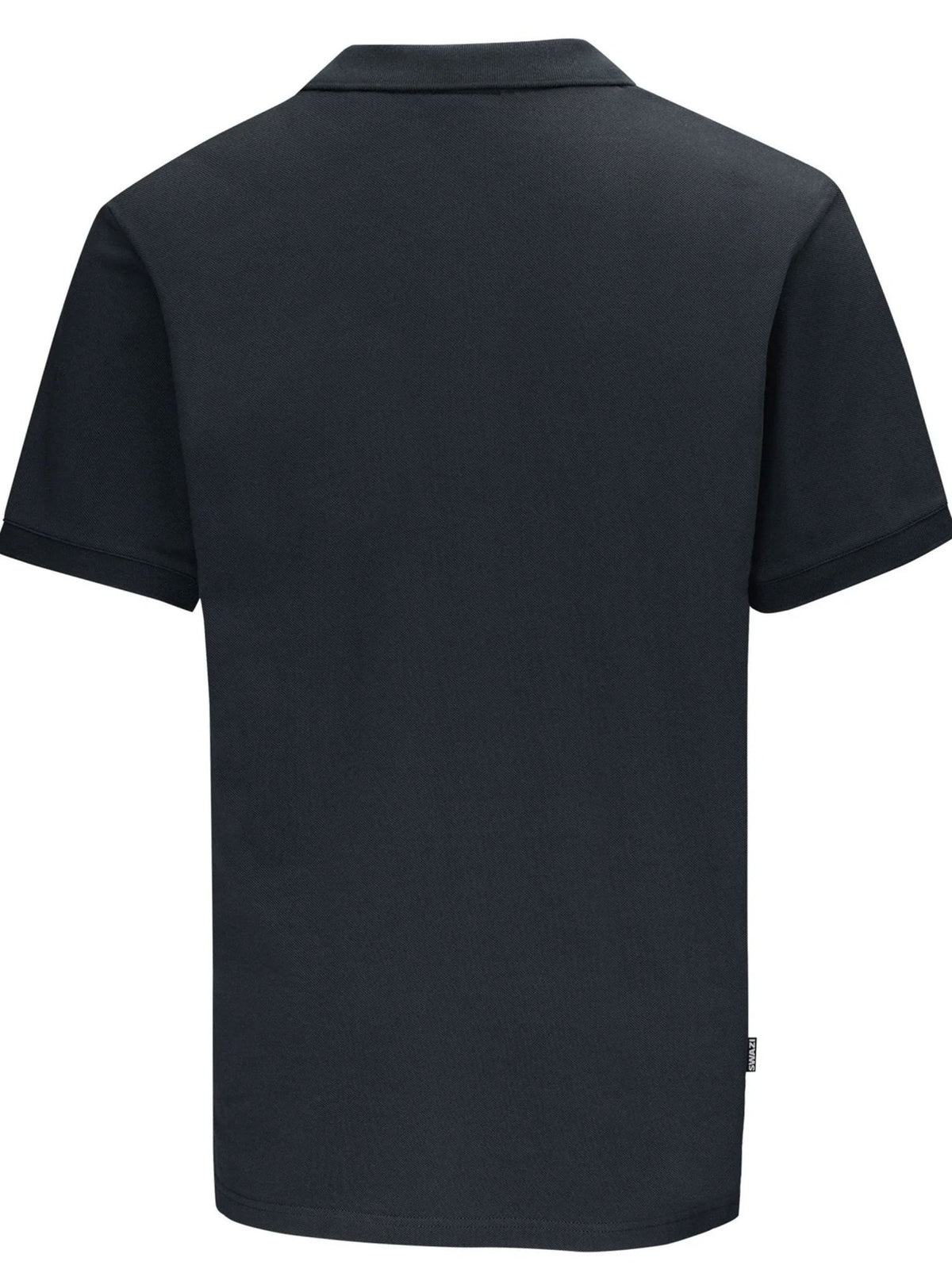 Swazi men's black cotton piqué polo shirt, back view