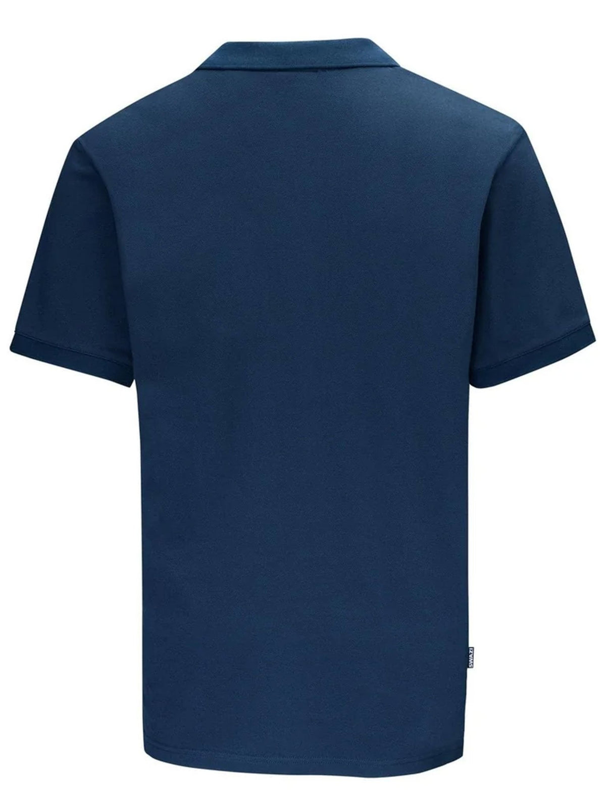 Swazi men's navy cotton piqué polo shirt, back view