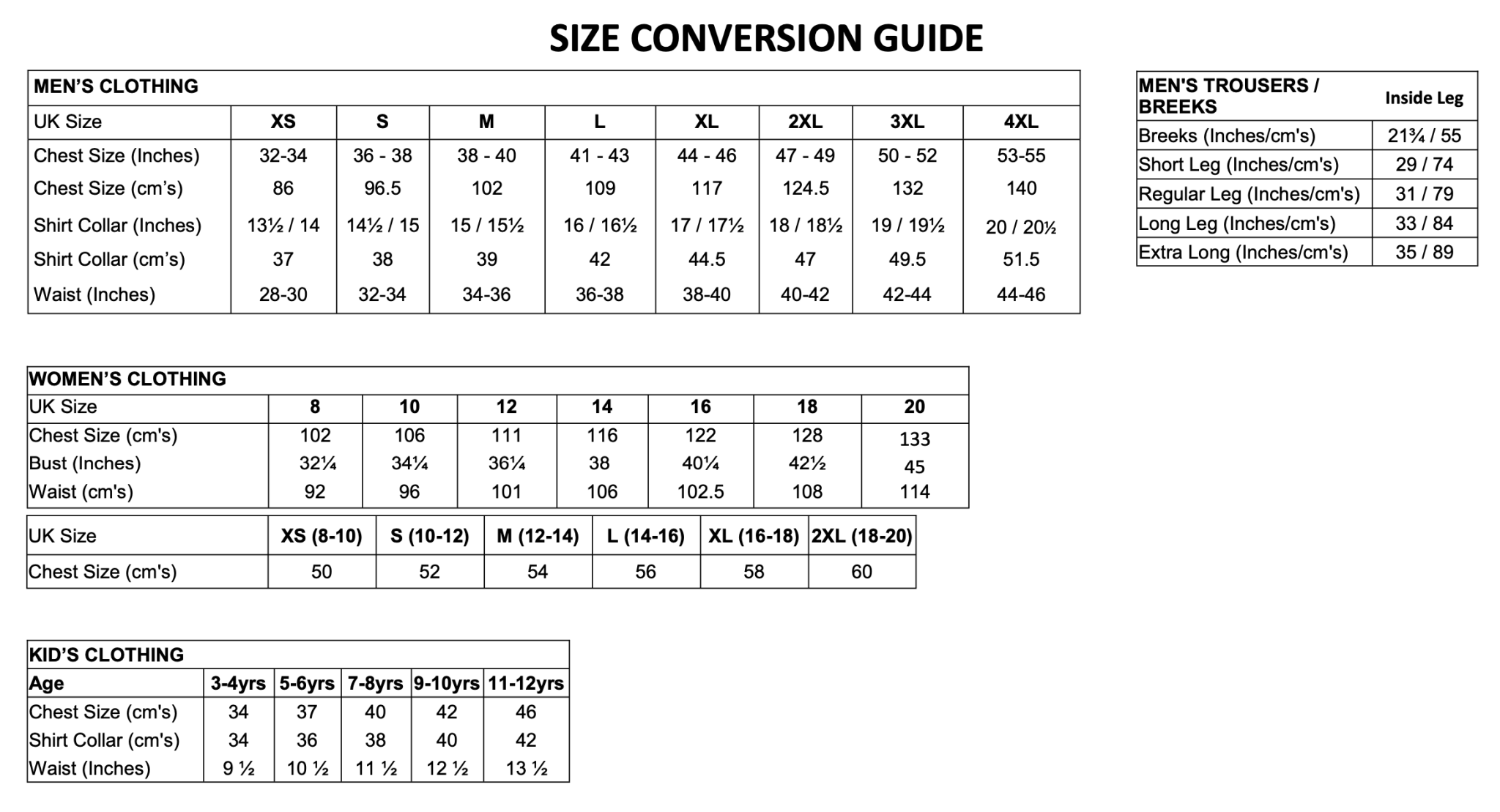 Hoggs of Fife - Mens Stenton Fleece Jacket Size chart