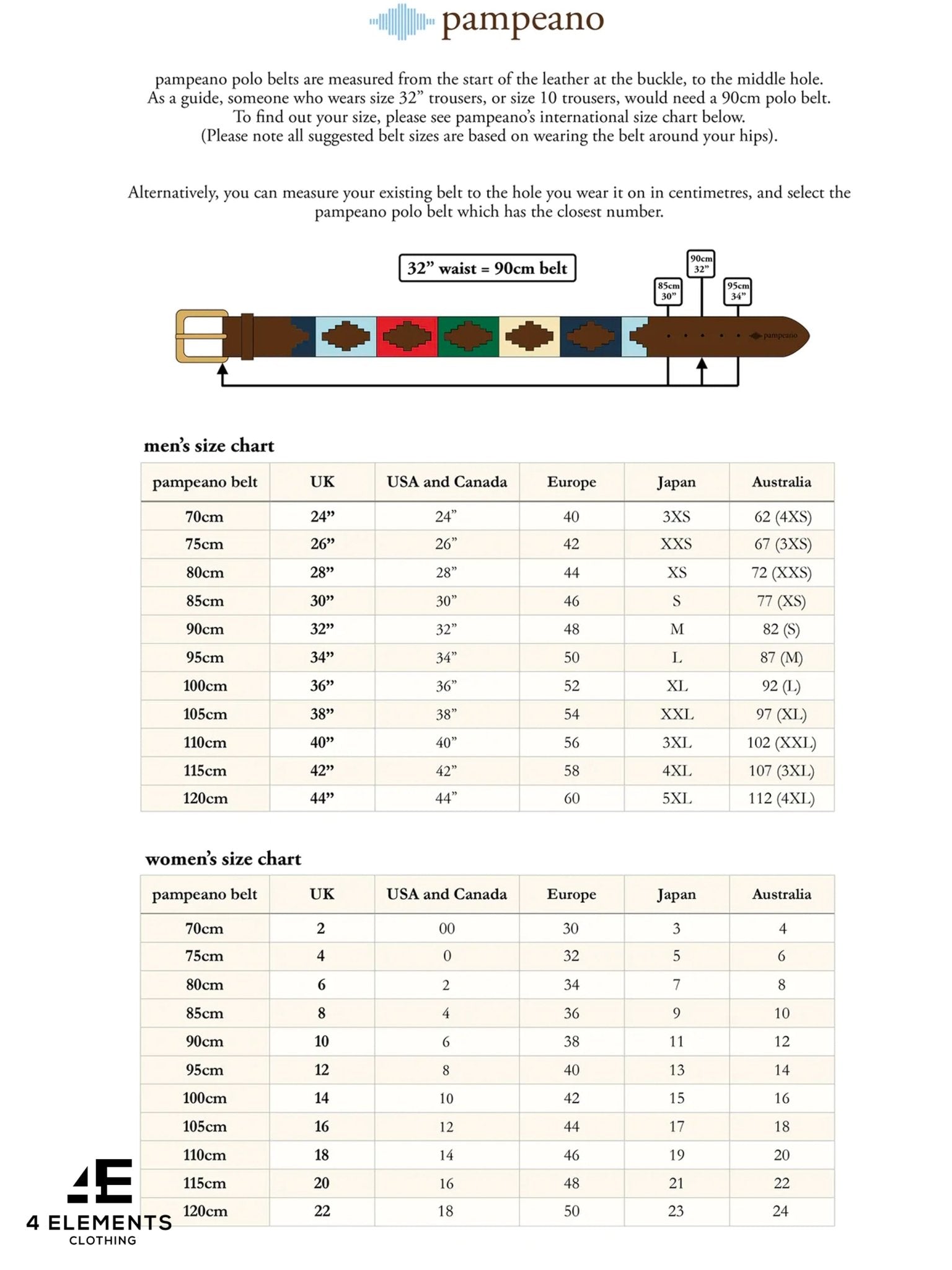 Mens belt size chart best sale